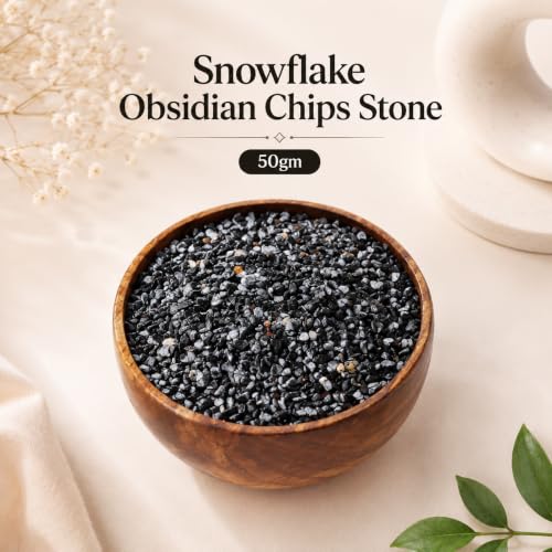 Image of Natural Snowflake Obsidian Crystal Chips Stone 50 Gm for Reiki, Meditation, Vastu & Feng Shui | Polished Gemstone Chips for Home Decor, Jewellery Making, Resin Art & Craft