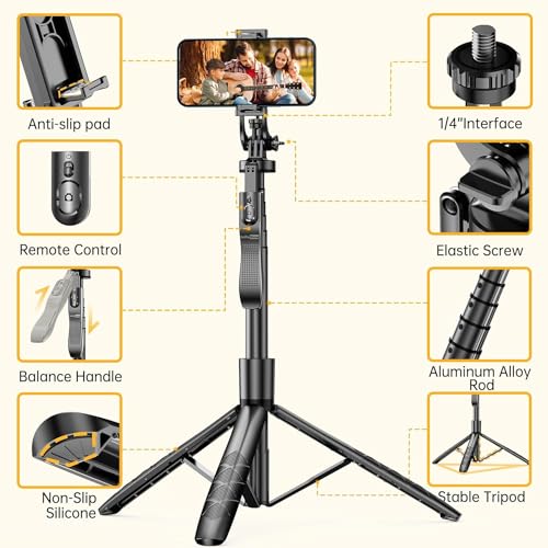 Image of Prolet 3-in-1 Long Selfie Stick Tripod Stand 153cm - Extendable Phone Tripod with Bluetooth Remote, 360 Rotation, Portable for iPhone & Android, Vlogging, Selfies, Video Recording, YouTube & TikTok