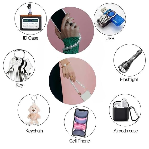 Image of Pearl Phone Charm Chain for Mobile, Cute Beaded Phone Lanyard Strap with Hanging Loop, Aesthetic Korean Style Mobile Accessory for Girls & Women Compatible with Android Phone & Smartphone