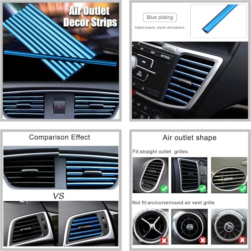 Image of Car Auto Air Conditioner Vent Outlet Trim Strip, DIY Decoration Chrome PVC Car Interior Moulding Trim Strip Line for All Straight Air Vent Outlet(20 Pieces Blue).