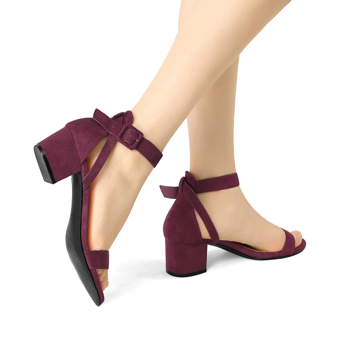 Sandalias de tacón bajo con correa de tobillo para mujer, Borgoña 2