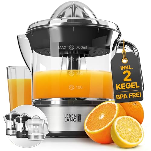 LEBENLANG Orange Juicer Electric - 2 cones & BPA-free I High juice yield & Large Volume I 24oz Lemon...