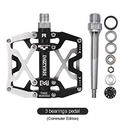 Mzyrh Mountain Bike Pedals, Ultra Strong Colorful Cnc Machined 9/16" Cycling Sealed 3 Bearing Pedals(Silvery 3 Bearings) #TOP4