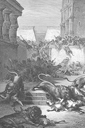 Lustre Paper - Gustave Dore - Foreign Nations are Slain by Lions in Samaria (1866) Poster Painting Etching Drawing Woodcut Art Print - Size: 18 x 12 Inches