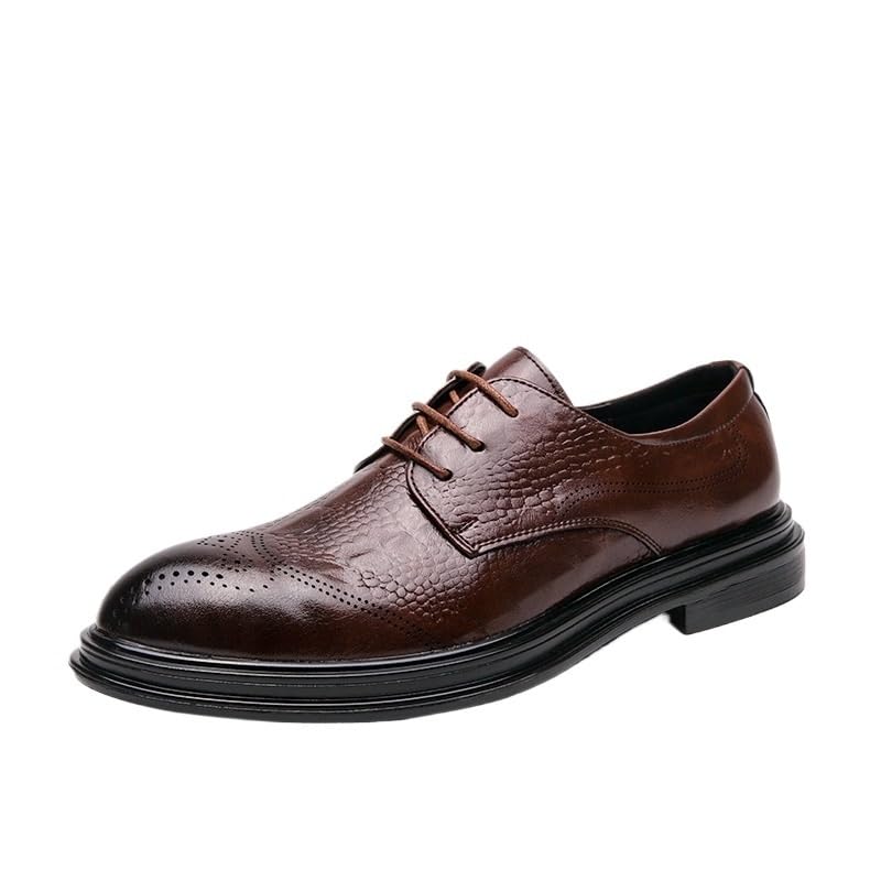 Men's Leather Dress Shoes, Breathable Business Platform Oxford Shoes, Wedding Formal Shoes, Fashion Black Lace-Up Round Toe Shoes