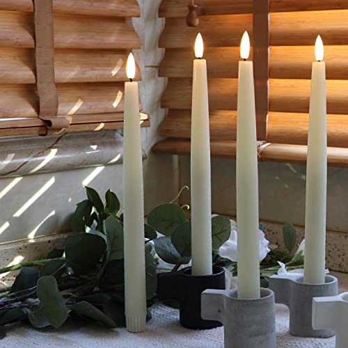 Image of Rhytsing 11.4 inch Flameless Taper Candles with Timer Function, Battery Operated Dinner Tall Candlestick Rustic Wax, Warm White LED, 2 Remotes Included - Set of 6 (Ivory)