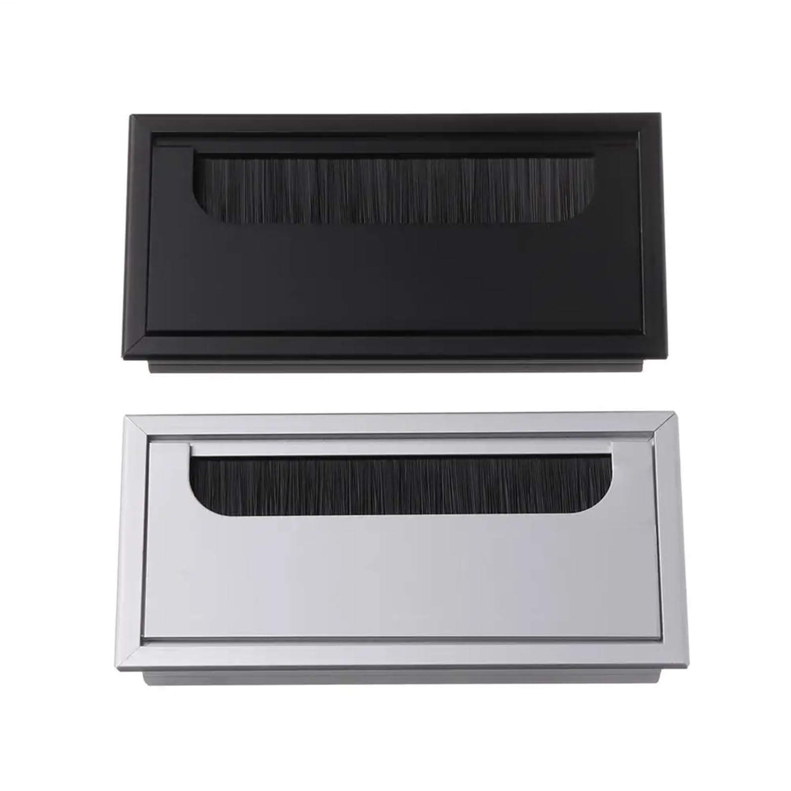 kabeldurchführung Aluminiumlegierung PC Schreibtisch Rechteck Draht Kabeltülle Bürotisch Lochabdeckung Auslassanschluss mit schwarzer Bürste(Black-80x275mm)