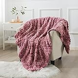 Wajade Faux Fur Throw Blanket for Couch, Soft Mermaid Scales Pattern Jacquard Fuzzy Plush Blanket for All Seasons Lightweight Cozy Decorative Fleece Blanket for Bed Sofa, 50 x 60 inches, Cameo