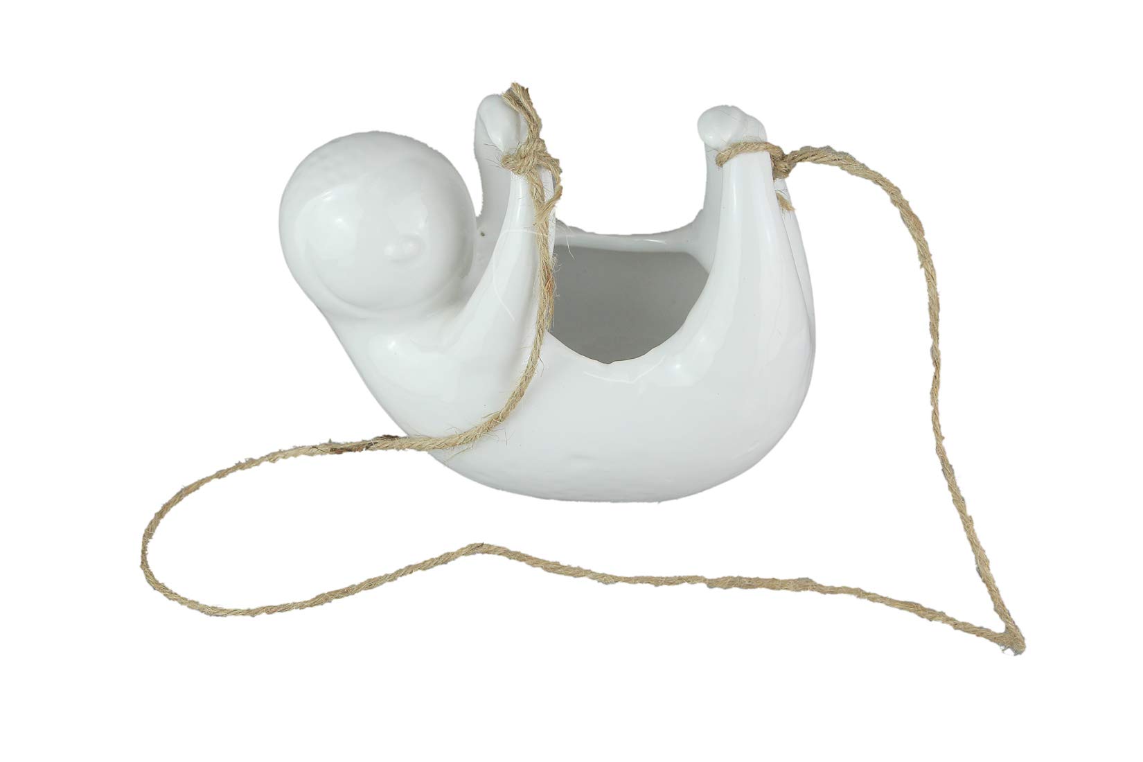 Napco Imports White Ceramic Sloth Hanging Planter Glazed Flower Pot Succulent Planter Decor