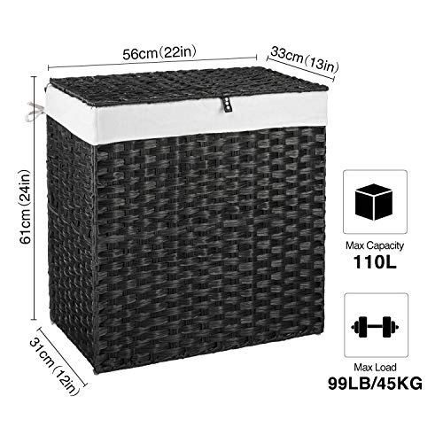 Greenstell Laundry Hamper with 2 Removable Liner Bags, Divided Clothes