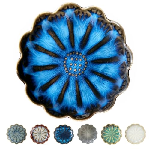 Image of Ceramic Spoon Rest for Stove Top, Flower Cute Spoon Rest for Kitchen Counter, Cooking Spoon Holder for Kitchen Counter, Utensil Rest Spatula Rest Ladle Holder Tong Rest, 1 PC (Retro Sapphire)