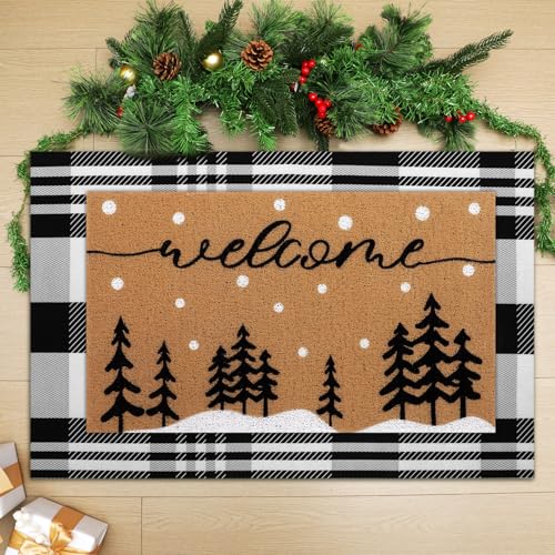 Tinideya 2 Pcs Winter Door Mat Christmas Welcome Non Slip
