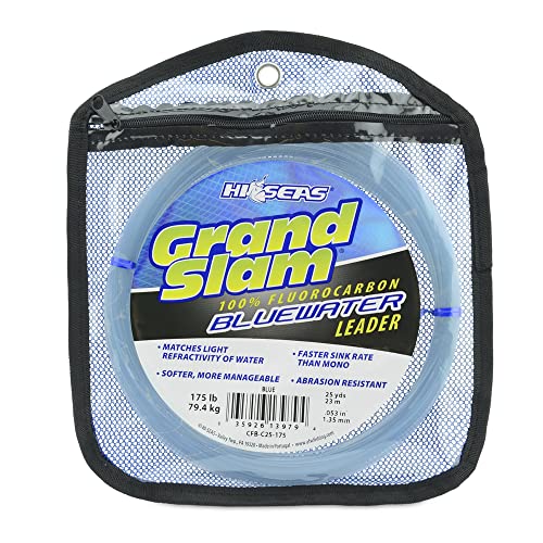Hi-Seas Grand Slam Bluewater 100% Fluorocarbon Leader, 175 lb / 79.3 kg Test, .053 in / 1.35 mm Dia, Blue, 25 yd / 23 m Coil