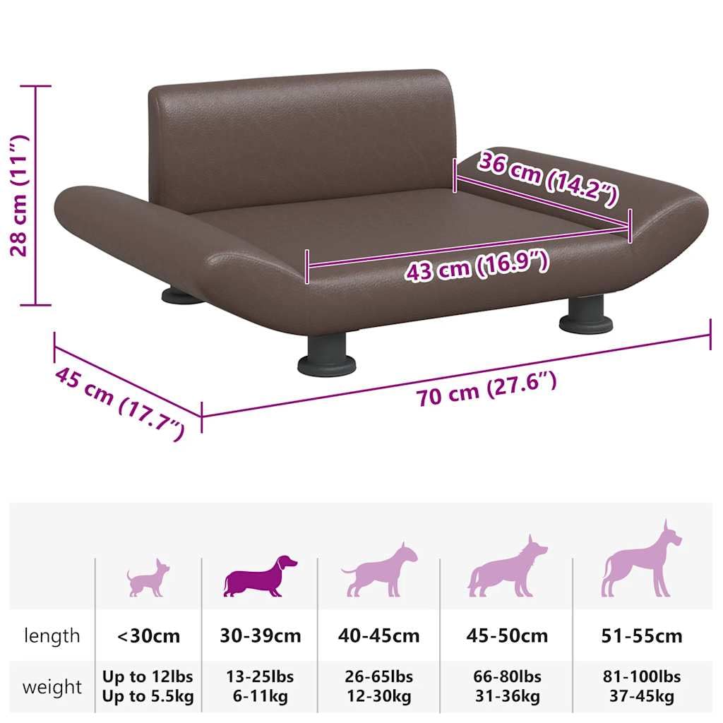 vidaXL Cama para Perros de Cuero sintético marrón 70x45x28 cm, sofá para Perros, Cama para Cachorros, Asiento para Perros, sofá para Mascota