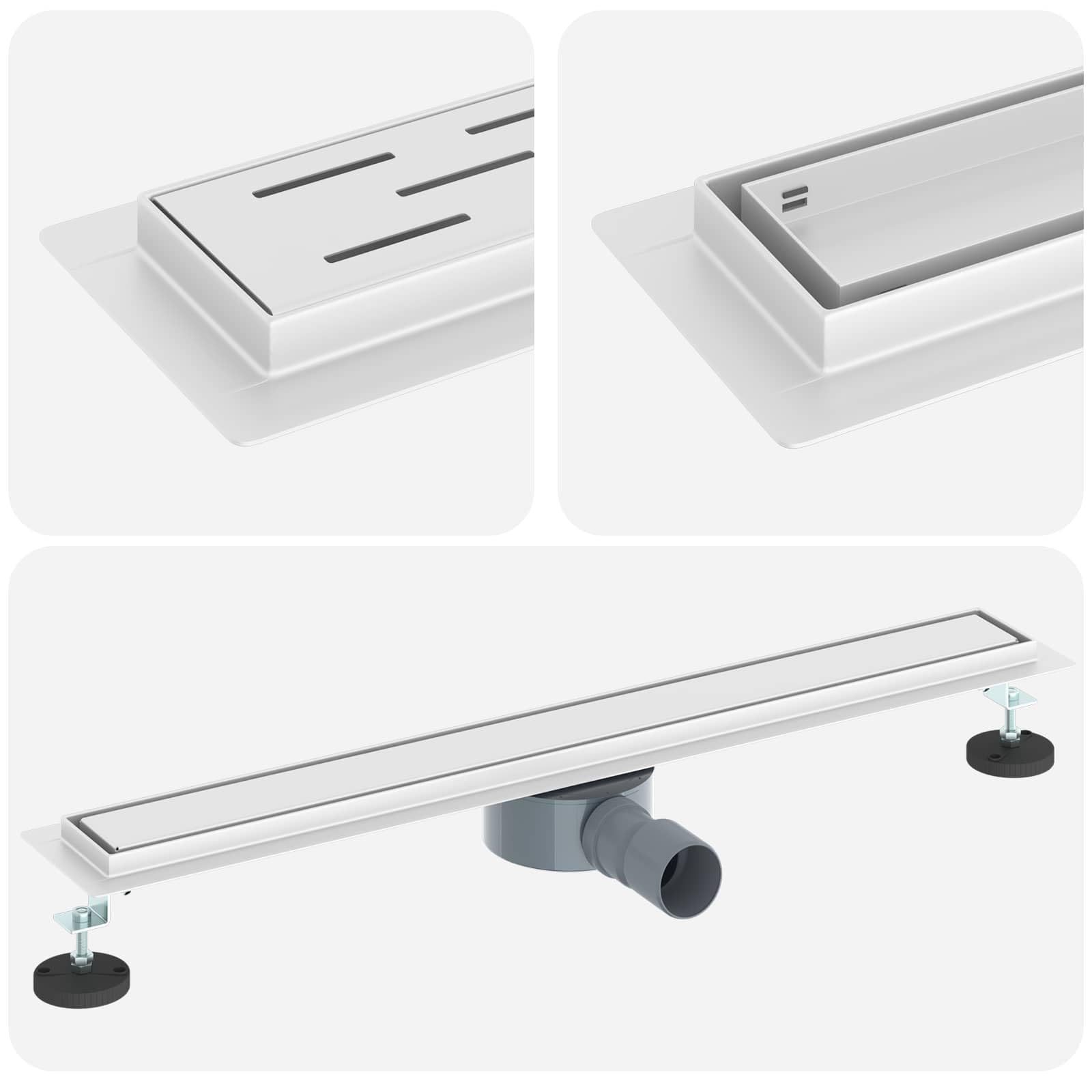 Desagüe de ducha de acero inoxidable 304 con sifón de 360°, ajustable de 0 a 30 mm, 70 cm de longitud, gorro reversible 2 en 1, válvula de desagüe para ducha y lavabo, accesorios de bañera en