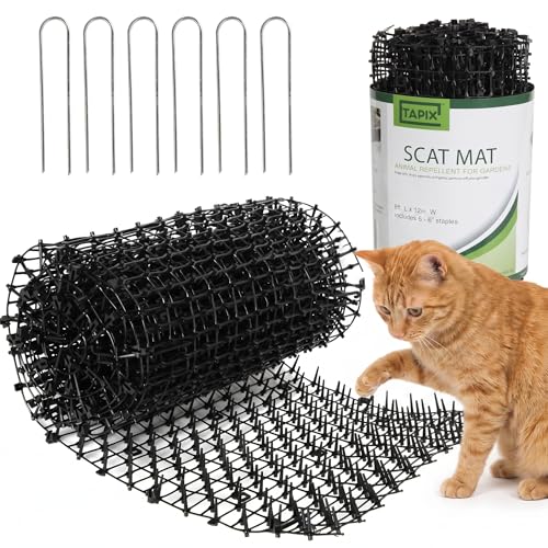 Tapix Cat Scat Mat with Spikes (8 ft.) Cat Deterrent Strips for Garden Yard & Furniture Indoor & Outdoor 6 Staples Included