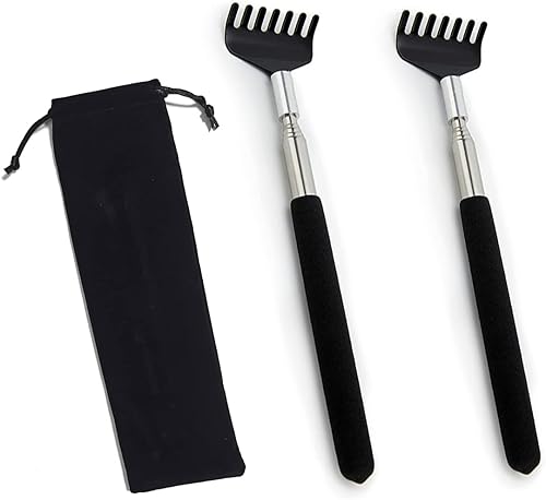 Rascador de espalda, rascadores de fondo de metal con bolsa de transporte, 2 piezas de artefactos de picazón en la espalda para hombres, mujeres,