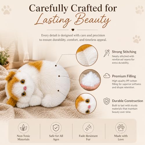 Image of Monex Stationary Cute Sitting Cat Plu | Ultra Soft Stuffed Animal for Kids, Girls & Room Decor | Decorative Cat Plushie Gift (Whait-Orange)