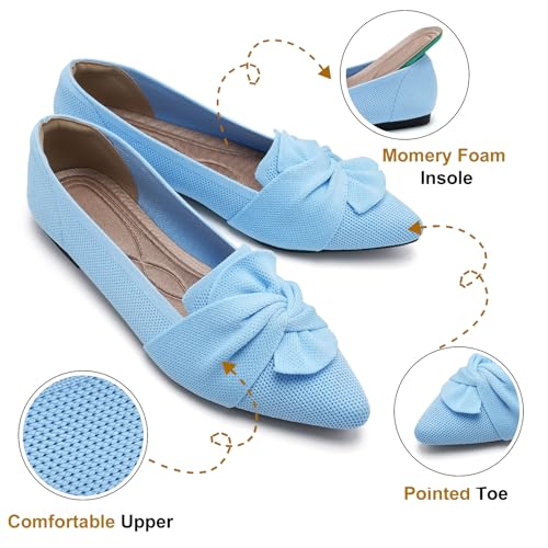 Image of HIULYCENCE Flats for Womens Pointed Toe Ballet Flats with Bow Comfortable Knit Dressy Flats