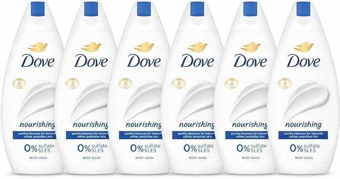 Dove Nourishing Body Wash, 0% Sulfate SLES, Gently Cleanses for Softer Skin, 450ml, Pack of 6