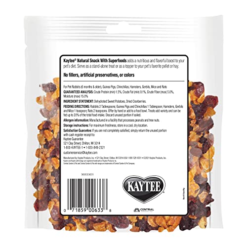 Kaytee Natural Snack with Superfoods For Pet Guinea Pigs, Rabbits, Hamsters, and Other Small Animals, Sweet Potato & Cranberry, 3 Ounces - image 6