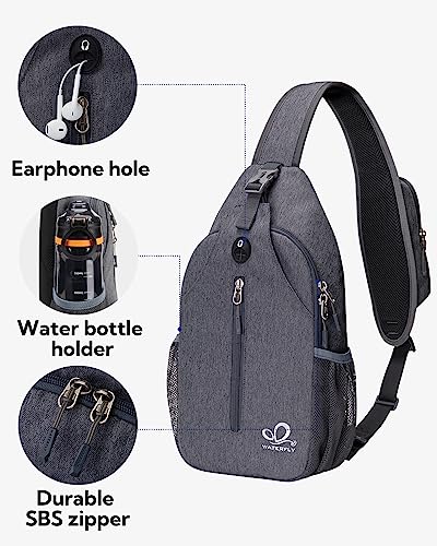 WATERFLY Sling Rucksack Sling Bag Schulterrucksack Umhängetasche Verstellbarer Rucksackgurt Wandern Brust Rucksack für Herren und Damen Dunkelgrau