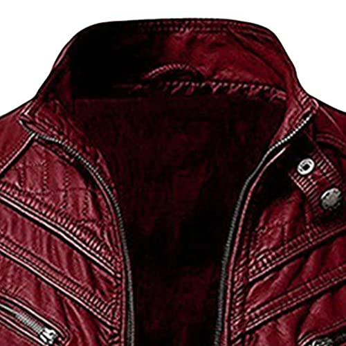 Men's Standing Collar Leather Jacket Male Casual Zip Leather Biker Jacket Men Motorcycle Pu Faux Leather Jacket4
