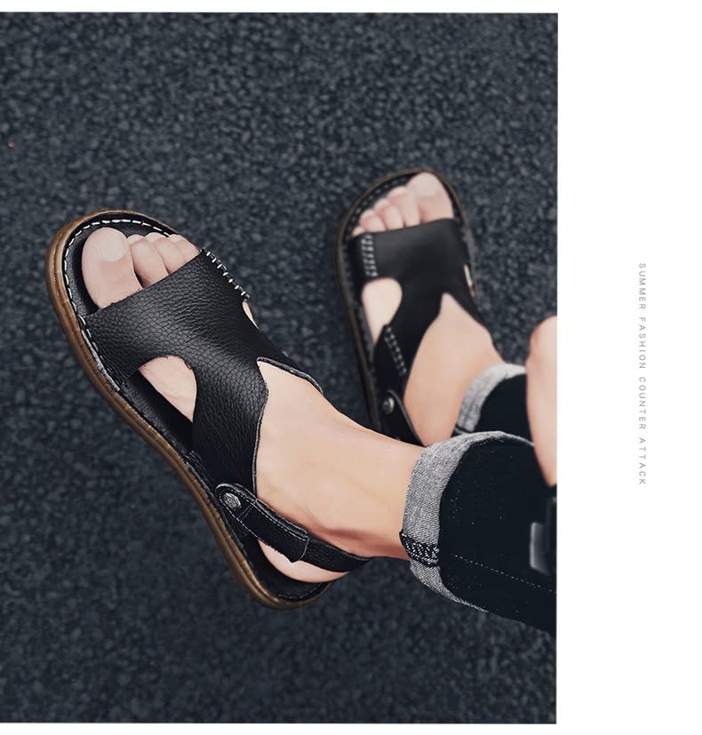 Men Sandals Comfort Leather Beach Slippers Casual Footwear Outdoor Beach Shoes(38 Code)3