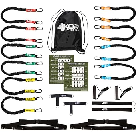 Resistance Cord Shoulder Strength System, with Interchangeable Handles, Protective Nylon Sleeves, Foot Straps, Anchor Straps. Perfect for Dynamic Warmups, Crossfit, and Rehab (Black Deluxe, 5 Levels) Cover