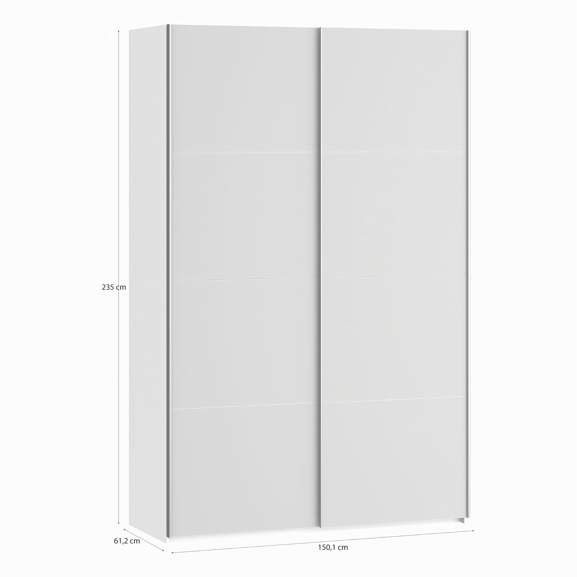 Forte FITTIO Kleiderschrank 150, moderner Schwebetürenschrank, 2-türig, Kleiderstange, Einlegeböden, Schlafzimmer, Holzwerkstoff, Weiß Hochglanz, 150,1 cm breit x 235 cm hoch x 61,2 cm tief