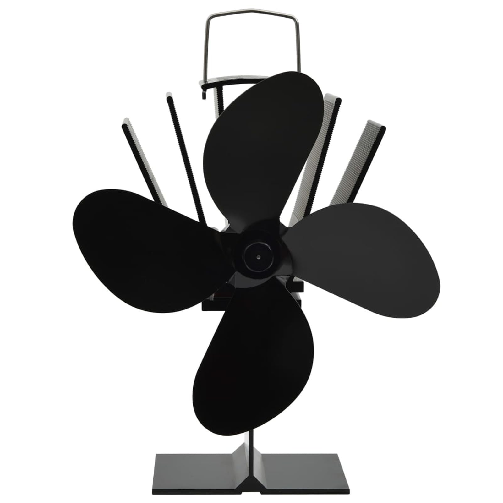 Homgoday Ventilador de Estufa accionado por Calor 4 aspas Negro Leñera Registro de Leña, Estantería para leña de Chimenea para Interior y Exterior Soporte de Madera 18 x 11.5 x 21.5 cm (4 Hojas)