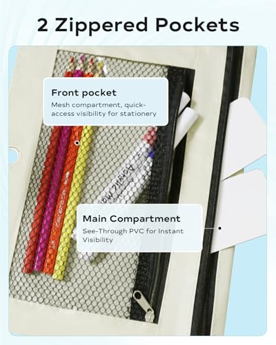 Image of Pencil Pouch for 3 Ring Binder - 3 Hole Zipper Pen Case Bag Holder Bulk Accessories Clear Window Aesthetic Organizer Pockets