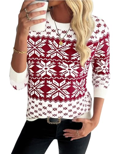 Demegimi Damen Pullover Winter Elegant Strickpullover Locker Rundhals...