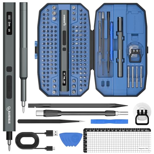 Image of STREBITO 155 in 1 Electric Screwdriver Set, Small Electric Screwdriver Cordless with 140 S2 Magnetic Bits, Electronic Power Screwdriver Repair Tool Kit for RC, Computer, Pc Building, Laptop(Upgraded)