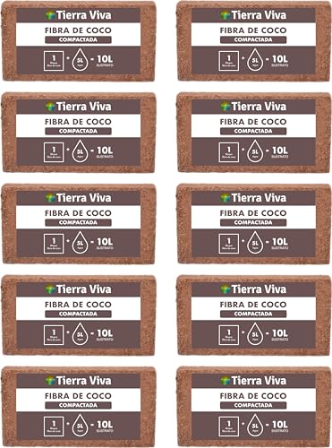 Fibra de Coco para Plantas Natural 10 x 10L | Sustrato de Coco ecológico para Plantas, huerto Urbano, semilleros, Grow y vermicomposteras