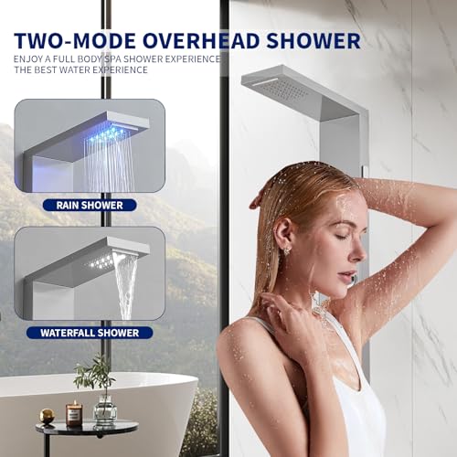 Image of BWE 6 in 1 Shower Panel Tower System with LED Lights & Temp Display