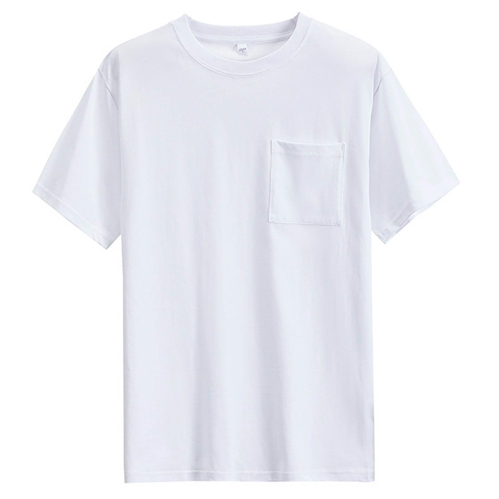 Mens Short Sleeve T Shirt Classic Crewneck Solid Color Casual Basic Tee with Pocket Soft Cotton Blend Top