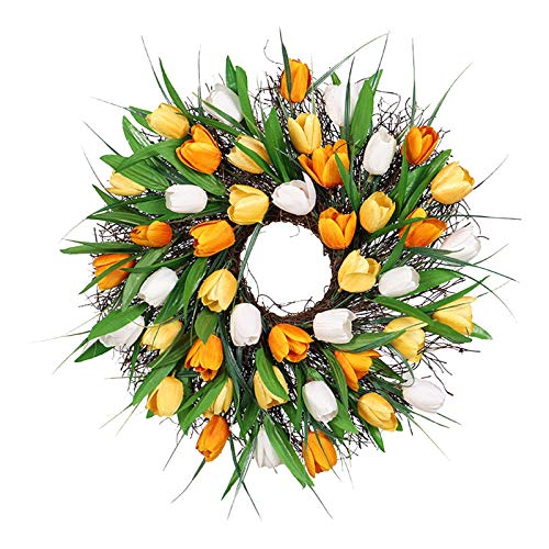 Vimoli 11.8/17 Inch Deko Kranz Handgefertigt Kranz Für Outdoor Türkranz,Türkranz Wandkranz Deko Kranz Tulpe handgefertigte Kunstblumendeko für Wohnzimmer Wanddeko Hochzeit Frühling Haustür Deko Cover