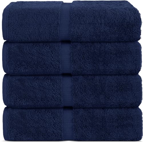 Chakir Turkish Linens 100% Cotton Premium Turkish Towels for Bathroom | 30'' x 60'' Large Bath Towels (4 Piece, Navy)