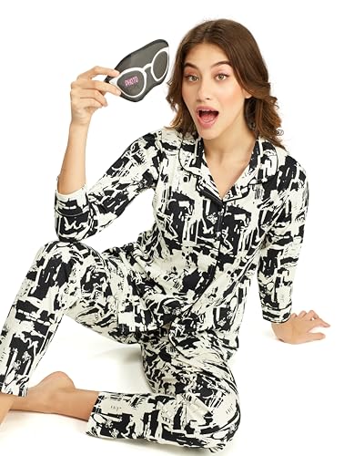 Image of LOTIK Women's Cotton Geomatric Printed Shirt & Payjama Nightsuit Set
