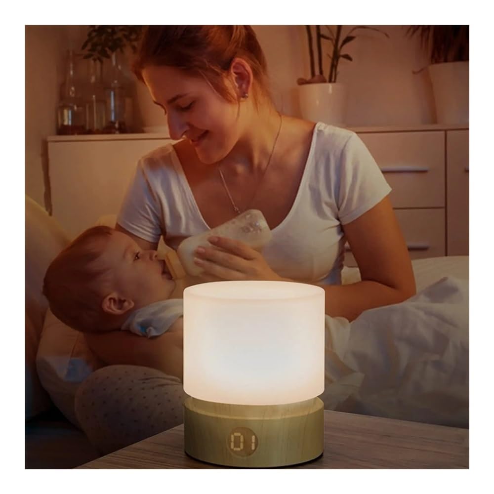 Luce notturna con timer, piccola lampada a LED da comodino per camera da letto, per allattamento, dimmerabile, ricarica USB, luce bianca calda (bianco)