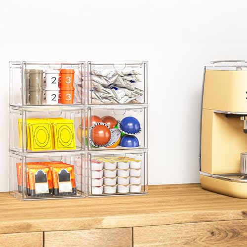 Image of caktraie 6 Pack Small Clear Stackable Acrylic Storage Boxes for Art Tool & Sketch, Stroage Drawers, Makeup Organizer, Plastic Storage Bins For Vanity, Kitchen Cabinets, Pantry, Home Organization
