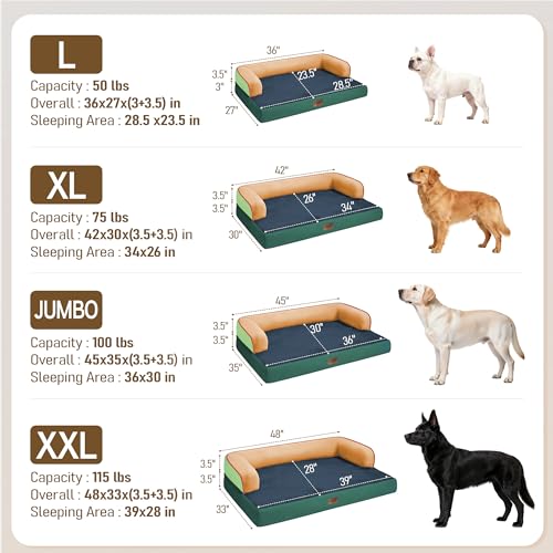Image of Comfort Expression Washable Orthopedic Dog Bed for Extra Large Sized Dogs | Waterproof Memory Foam Pet Bed 42x30 Inch with Removable Cover with Non-Slip & Bolster