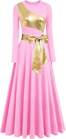 ORIDOOR Praise Dance Dress Worship Liturgical Dance Full Length Church Robe Metal Color Block Splicing Modern Lyrical Dress