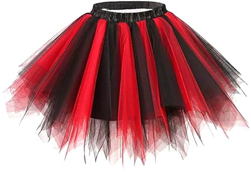 Sinalty Layered Tutu Skirt Tulle Dance Tutu Ballet Skirts Festival Tutu Costume for Women and Girls (Black Red)