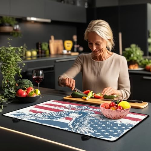 Image of Poceacles Patriotic Stove Top Cover for 4th of July Electric Glass Stove Top Mat Heat Resistant Non-slip Cooktop Protector Counter Top Protector Cover, American Flag Eagle Rose Beige