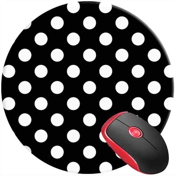 Mouse Pad Black White Polka Dot, Round Mousepad, Non-Slip Rubber Base Mouse Mat for Laptop and Computer