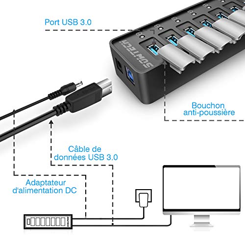 SOWTECH USB Hub 3.0 Alimentato 7 Porte USB 3.0 Hub...
