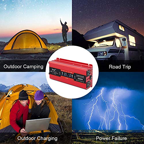 IpowerBingo Power Inverter 800W/2000W Dual AC Outlets and Dual USB Charging Ports DC 12V to 110V AC Car Converter with Digital Display