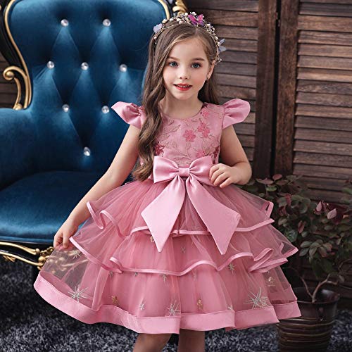 Girls Embroidery Bowknot Dress Cap Sleeves Princess Ruffle Tulle Tutu Prom Pageant Wedding Birthday Party Ball Gowns4